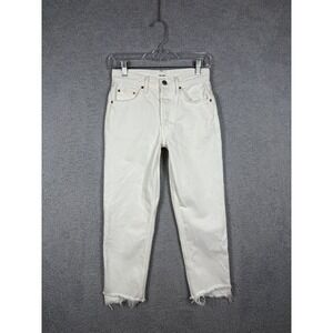 GRLFRND Jeans‎ Womens 25x25 Helena High Rise Straight Distressed Hem White